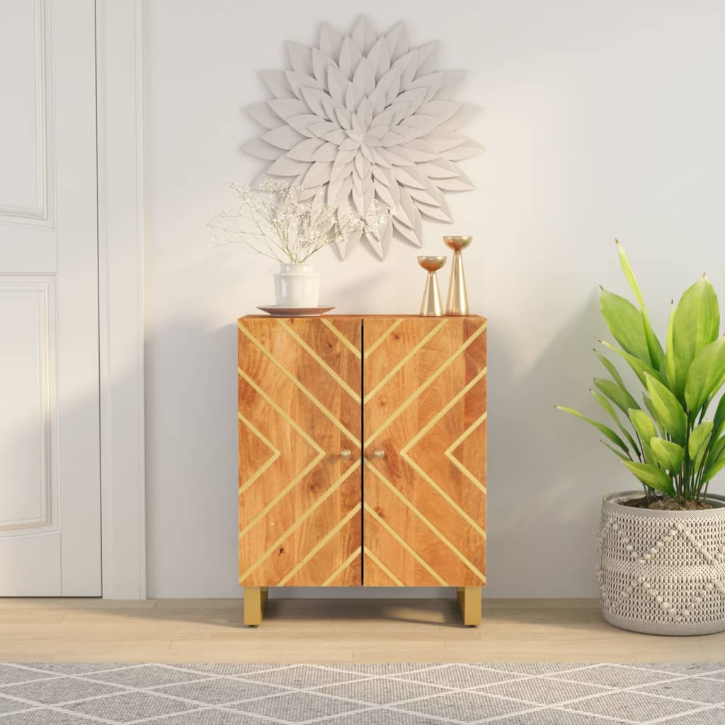 Dressoir 60X33,5X75 Cm Massief Mangohout Bruin En Zwart