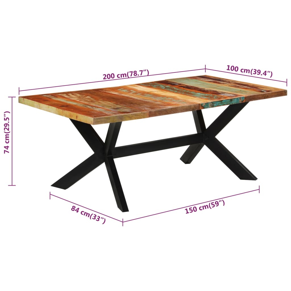 Eettafel 200X100X74 Cm Massief Gerecycled Hout Marineblauw