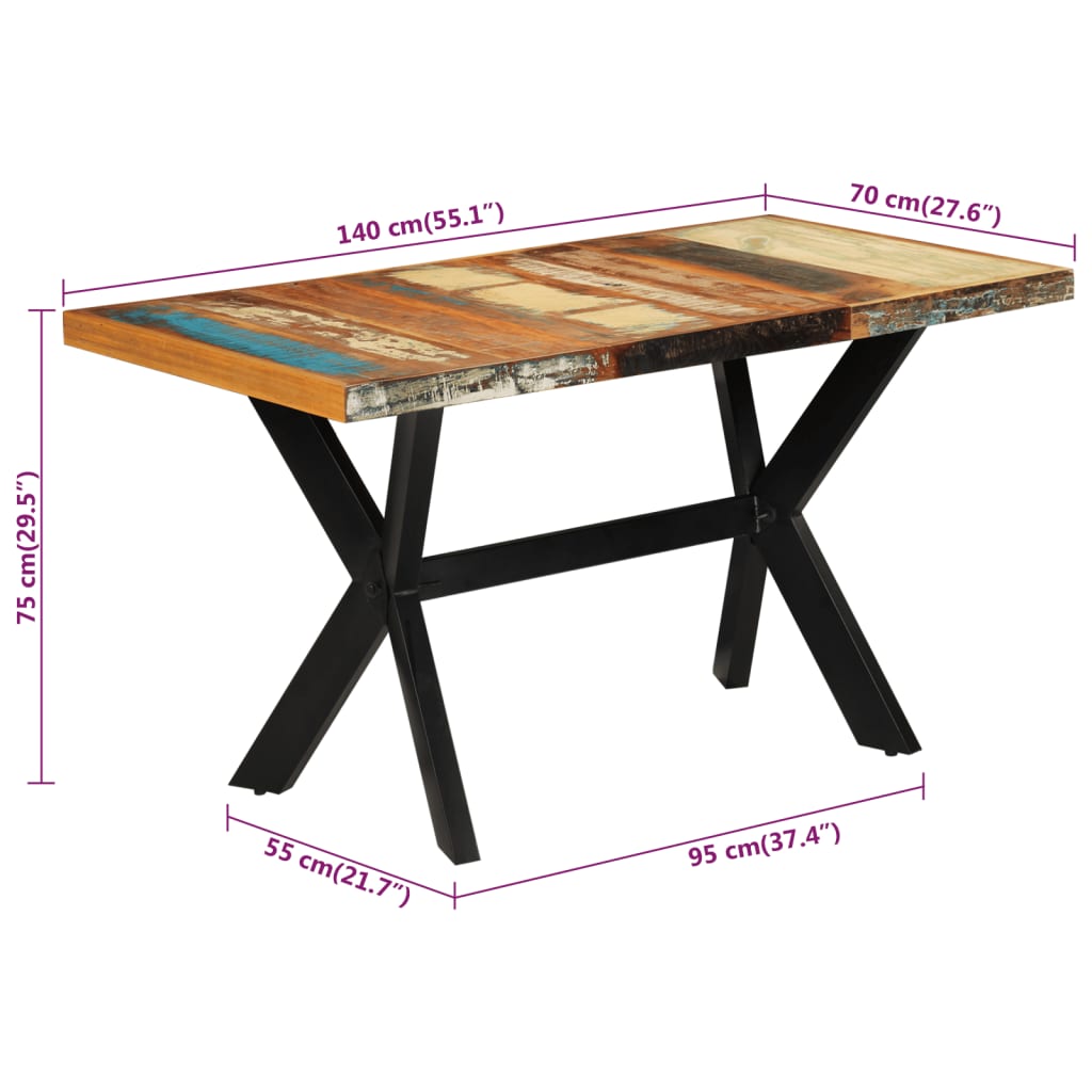 Eettafel 140X70X75 Cm Massief Gerecycled Hout