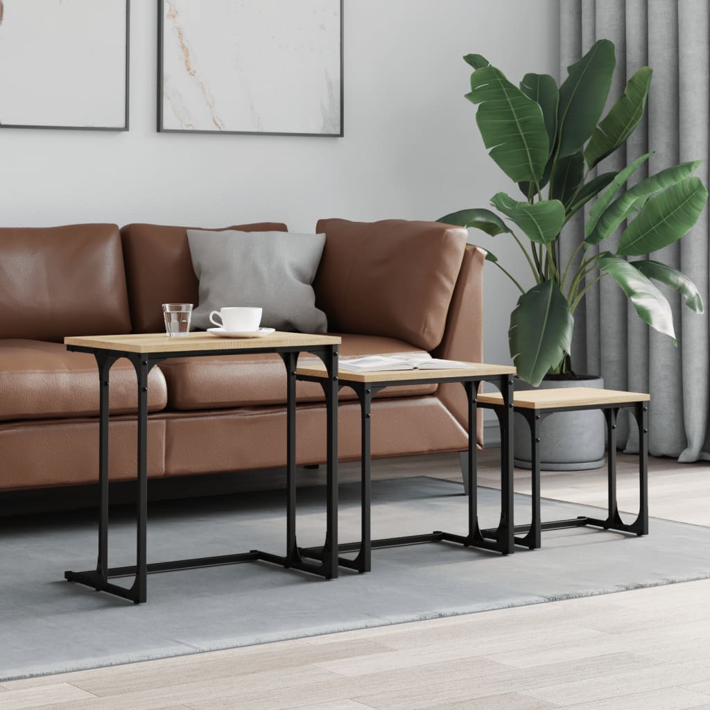3-Delige Tafeltjesset Bewerkt Hout Kleurig