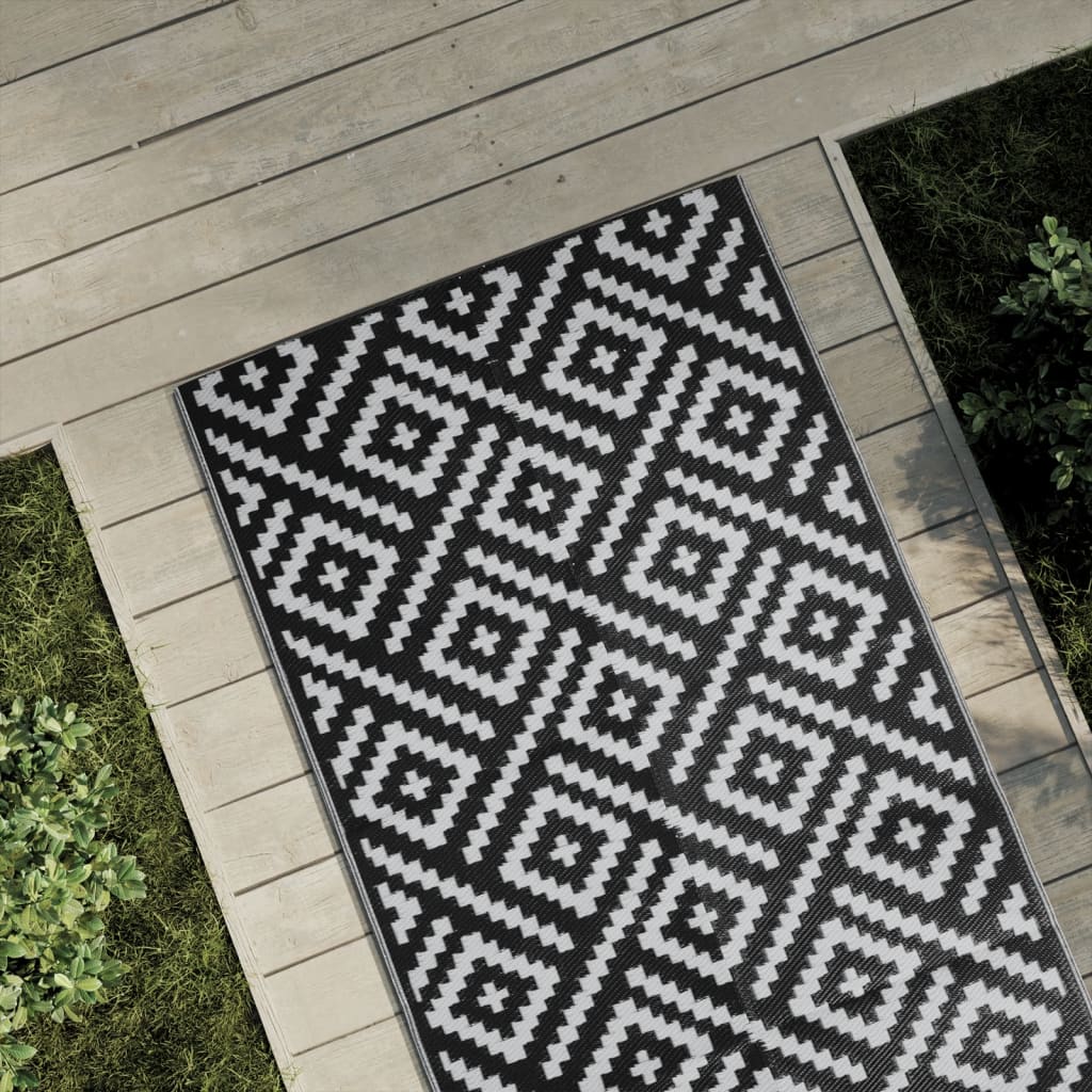 Buitenkleed Arakil Ø200 Cm Polypropeen Wit En Zwart Vierkant Ontwerp