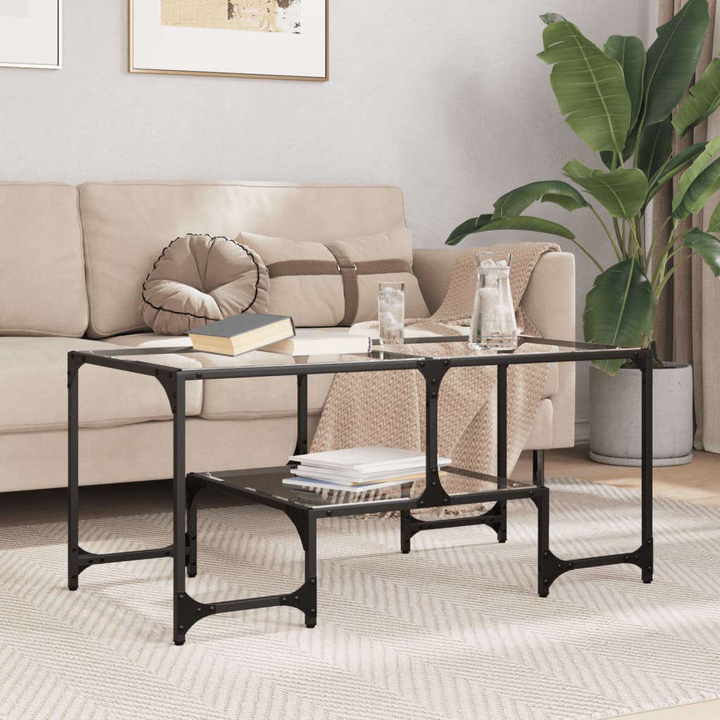 Salontafel Met Transparant Glazen Blad 98,5X50X45 Cm Staal