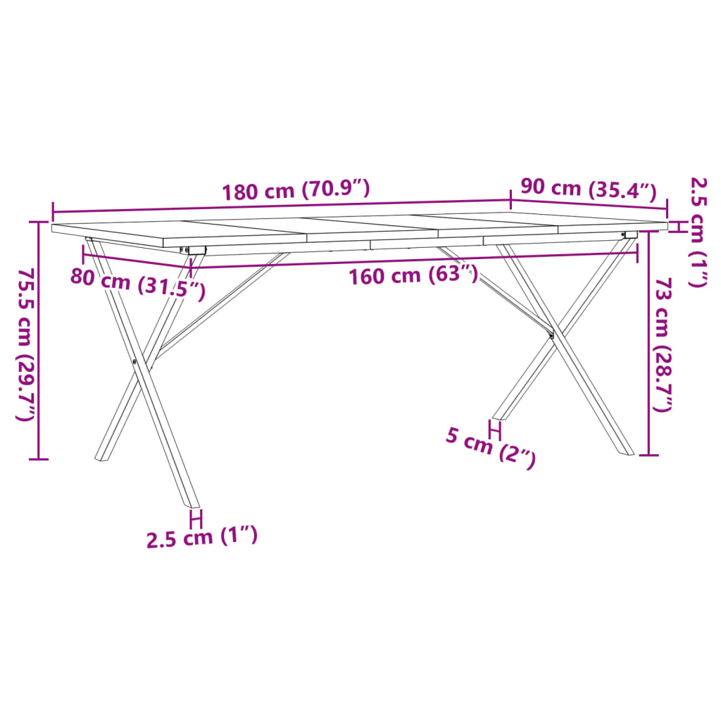 Eettafel 180X90X75,5 Cm Massief Grenenhout En Staal