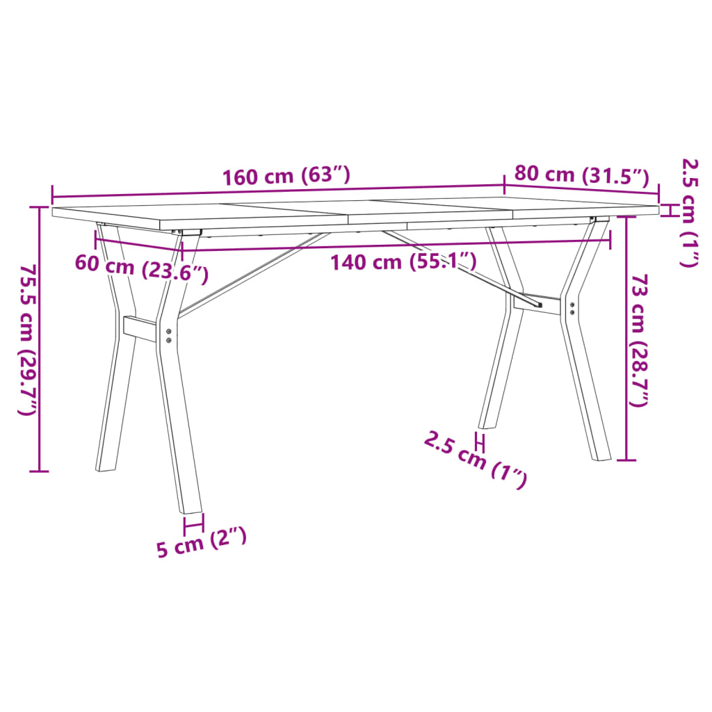 Eettafel 160X80X75,5 Cm Massief Grenenhout En Staal