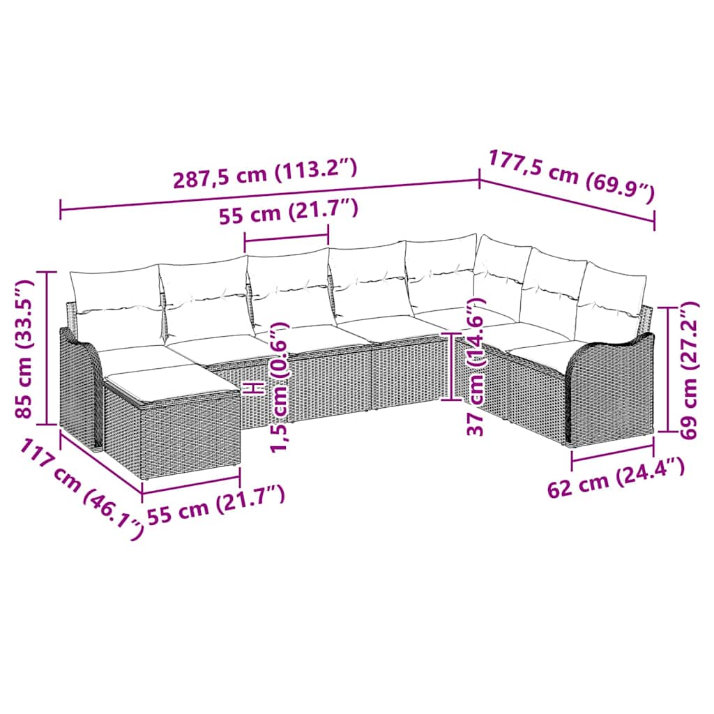 Tuin Sofa Set Met Kussen 9 Pcs Poly Riet