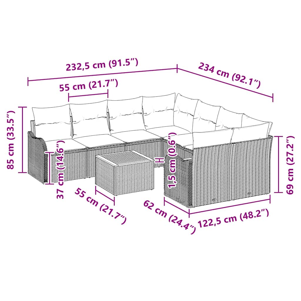 Tuin Sofa Set 9 Pcs Poly Riet