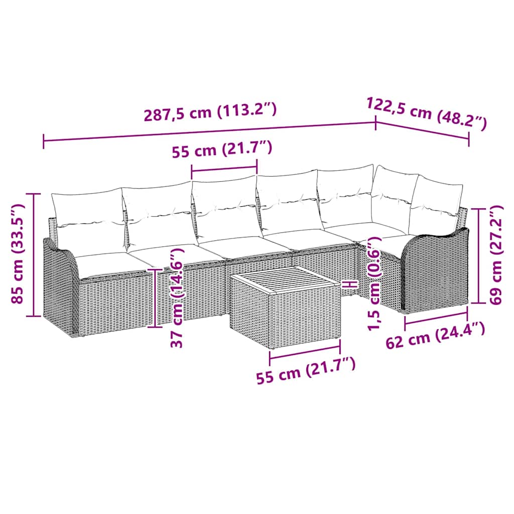 Tuin Sofa Set 7 Pcs Poly Riet