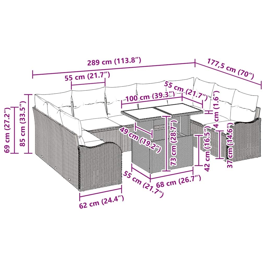 Tuin Sofa Set Met Kussen 10 Pcs Poly Riet