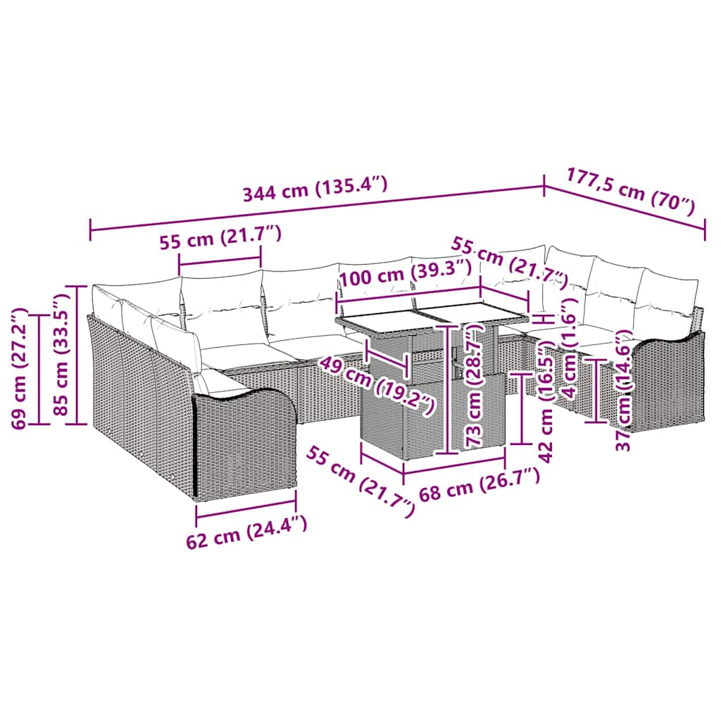 Tuin Sofa Set Met Kussen 11 Pcs Poly Riet