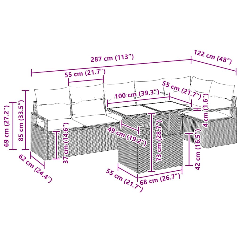 Tuin Sofa Set Met Kussen 7 Pcs Poly Riet