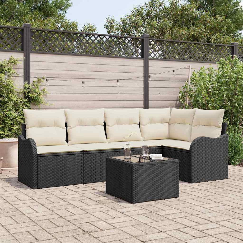 Tuin Sofa Set Met Kussen Met Opslag 6 Pcs Zwart Poly Riet