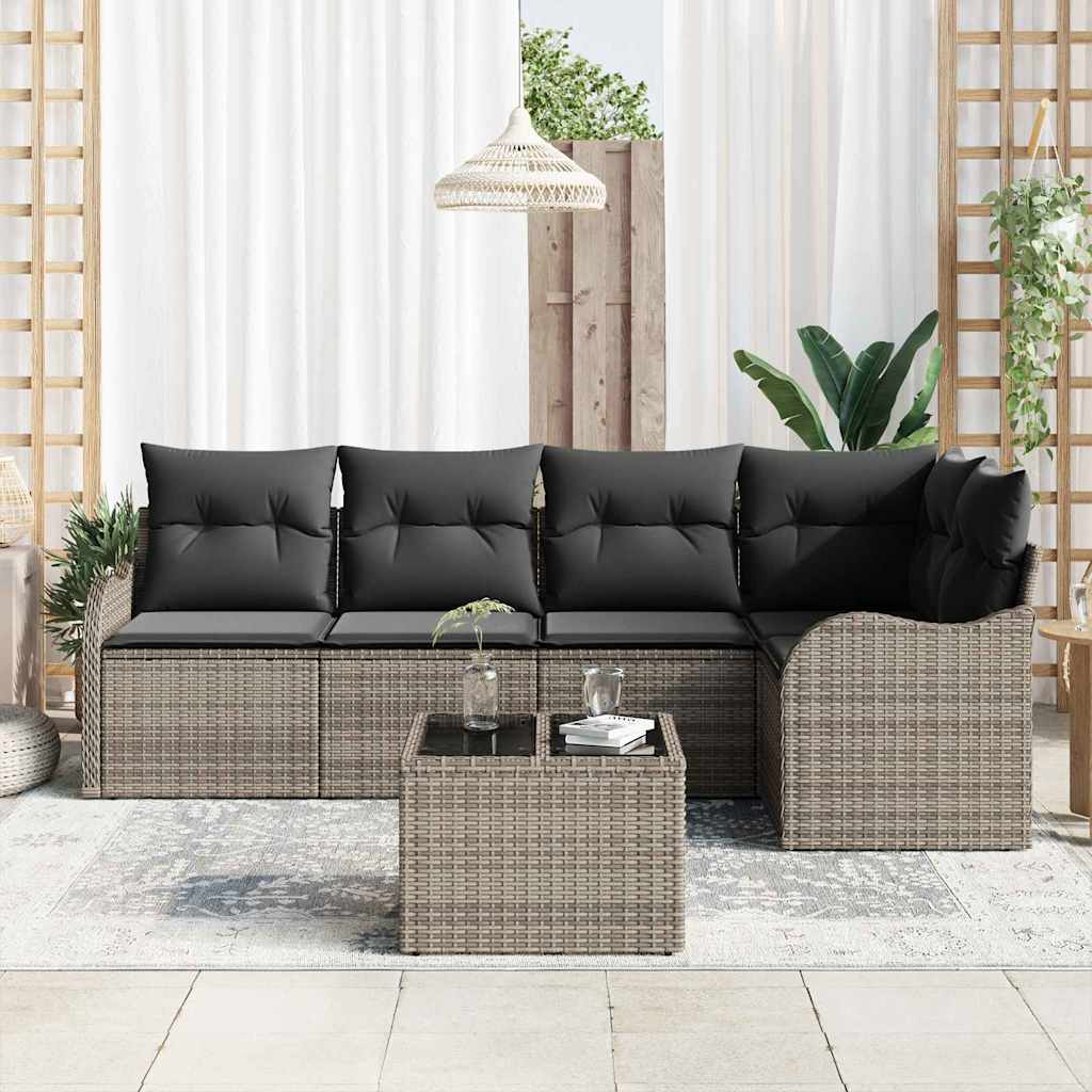 Tuin Sofa Set Met Kussen Met Opslag 6 Pcs Zwart Poly Riet