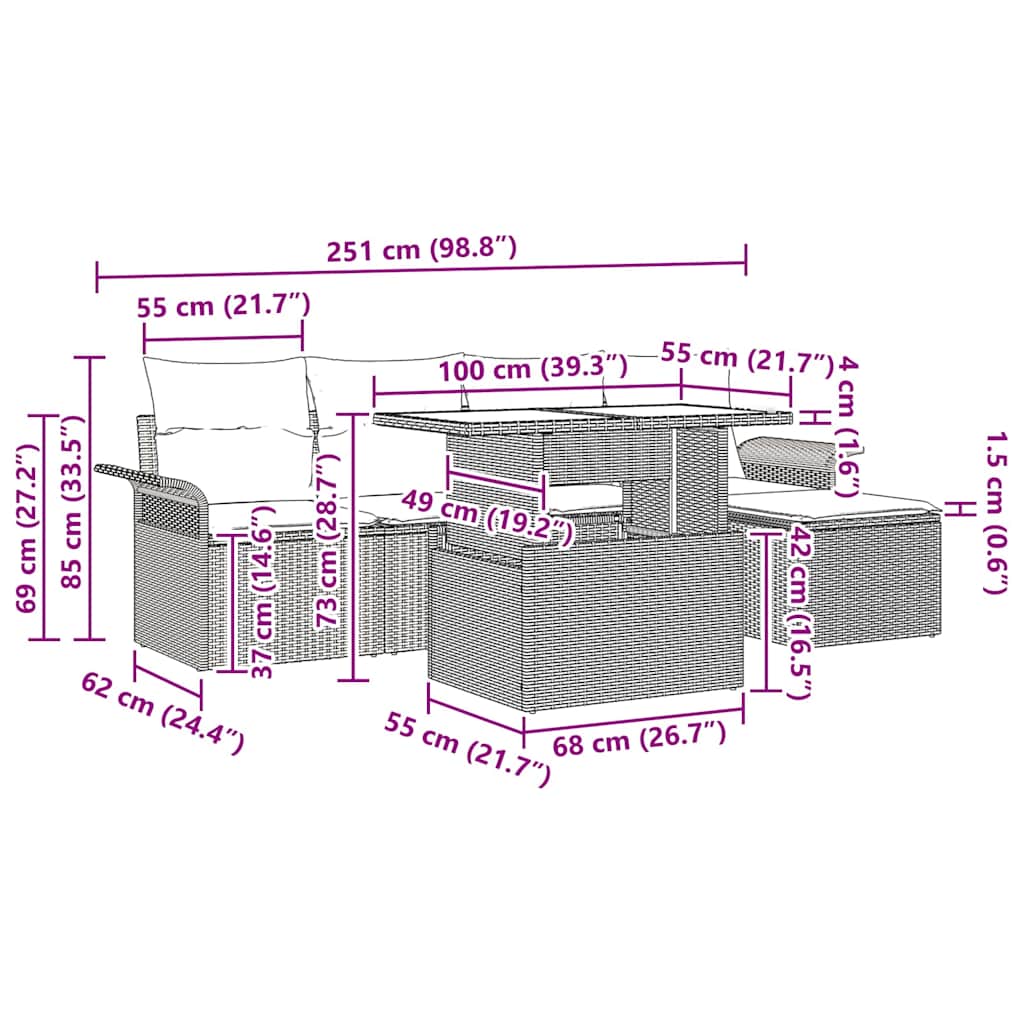 Tuin Sofa Set Met Kussen Met Opslag 6 Pcs Poly Riet