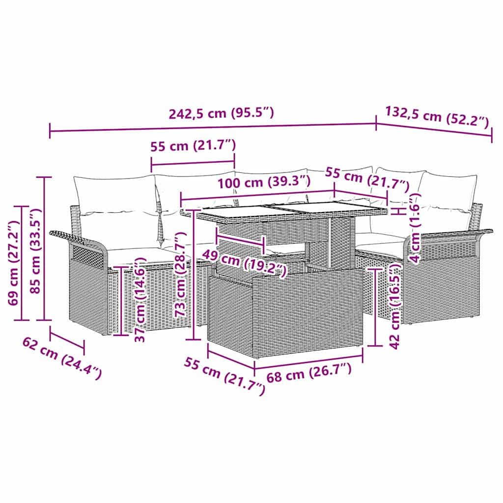 Tuin Sofa Set Met Kussen Met Opslag 6 Pcs Poly Riet
