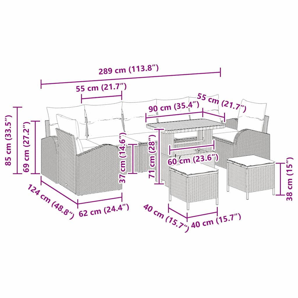 Tuin Sofa Set Met Kussen 10 Pcs Poly Riet