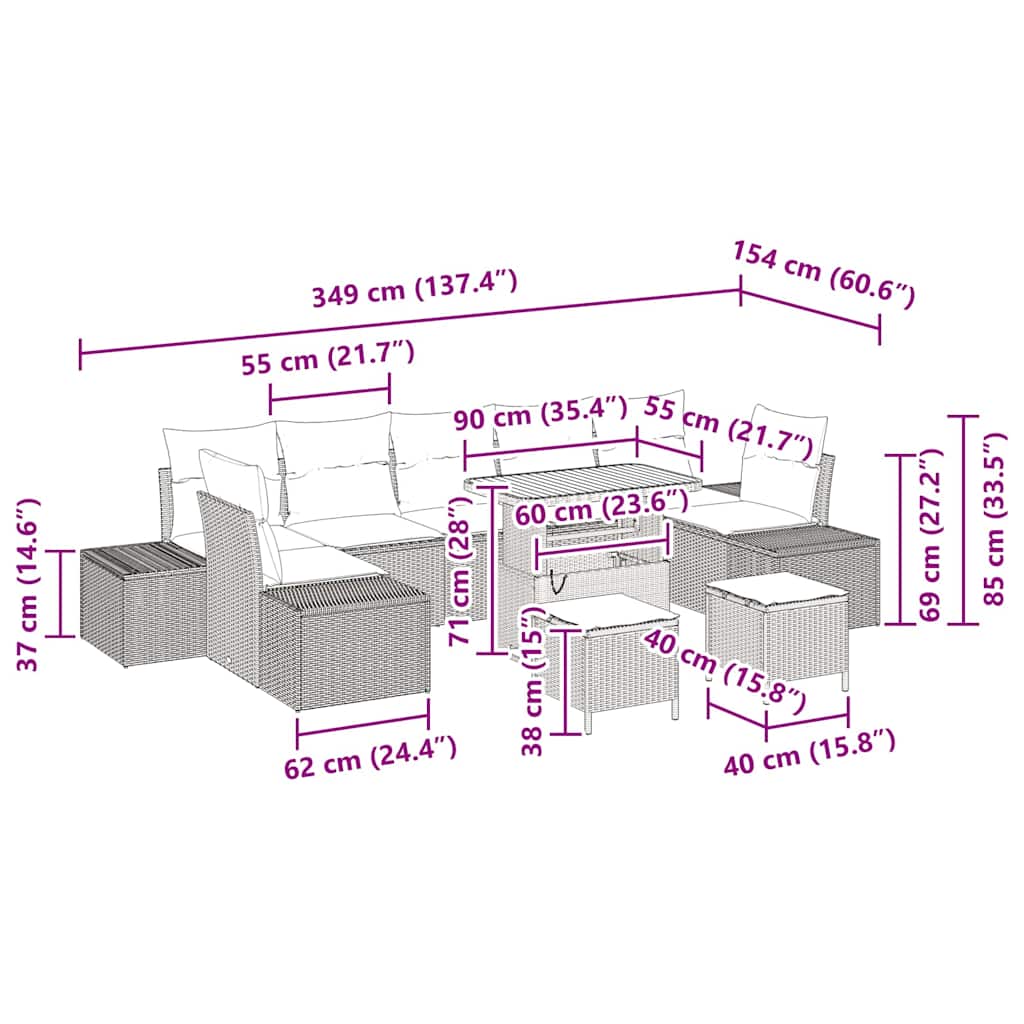 Tuin Sofa Set Met Kussen 10 Pcs Poly Riet
