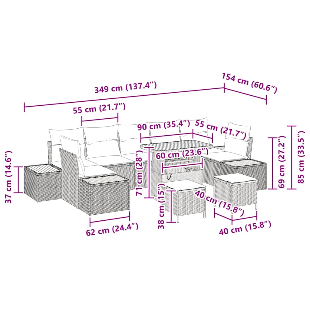 Tuin Sofa Set Met Kussen 10 Pcs Poly Riet