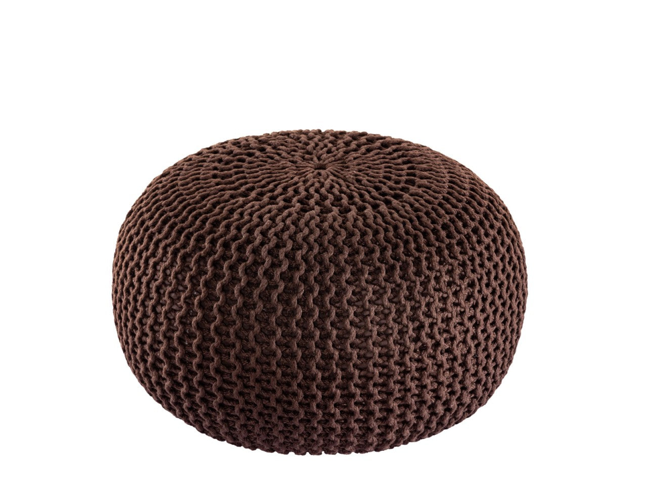 PREMIUM pouf – chunky knitted pouf made of recycled plastic in brown mocha