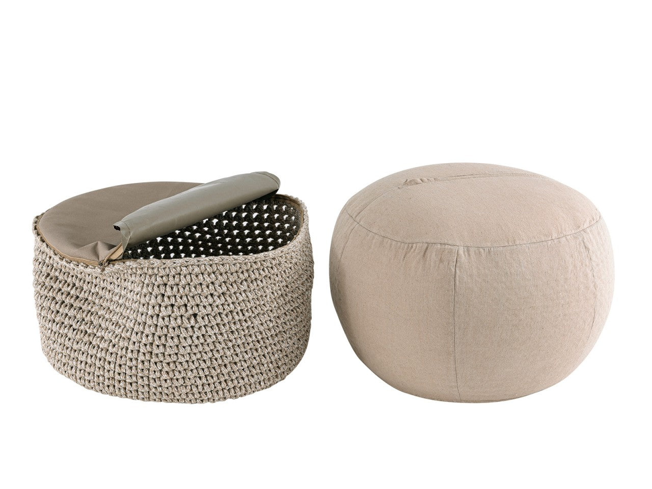 Mohair pouf – handmade round pouf made of recycled cotton in natural tones