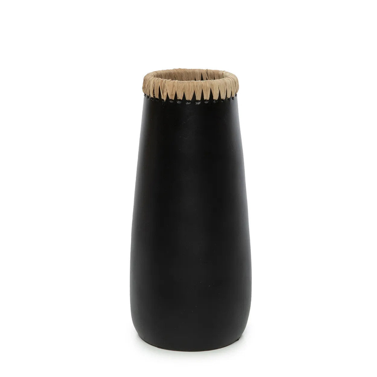 Vase Black Natural - terracotta with raffia details in black