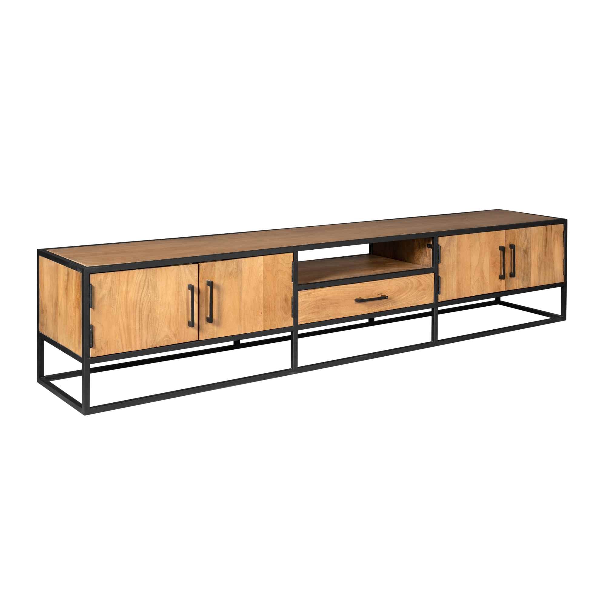 Tv-meubel Denver | Mangohout en staal | 240 cm