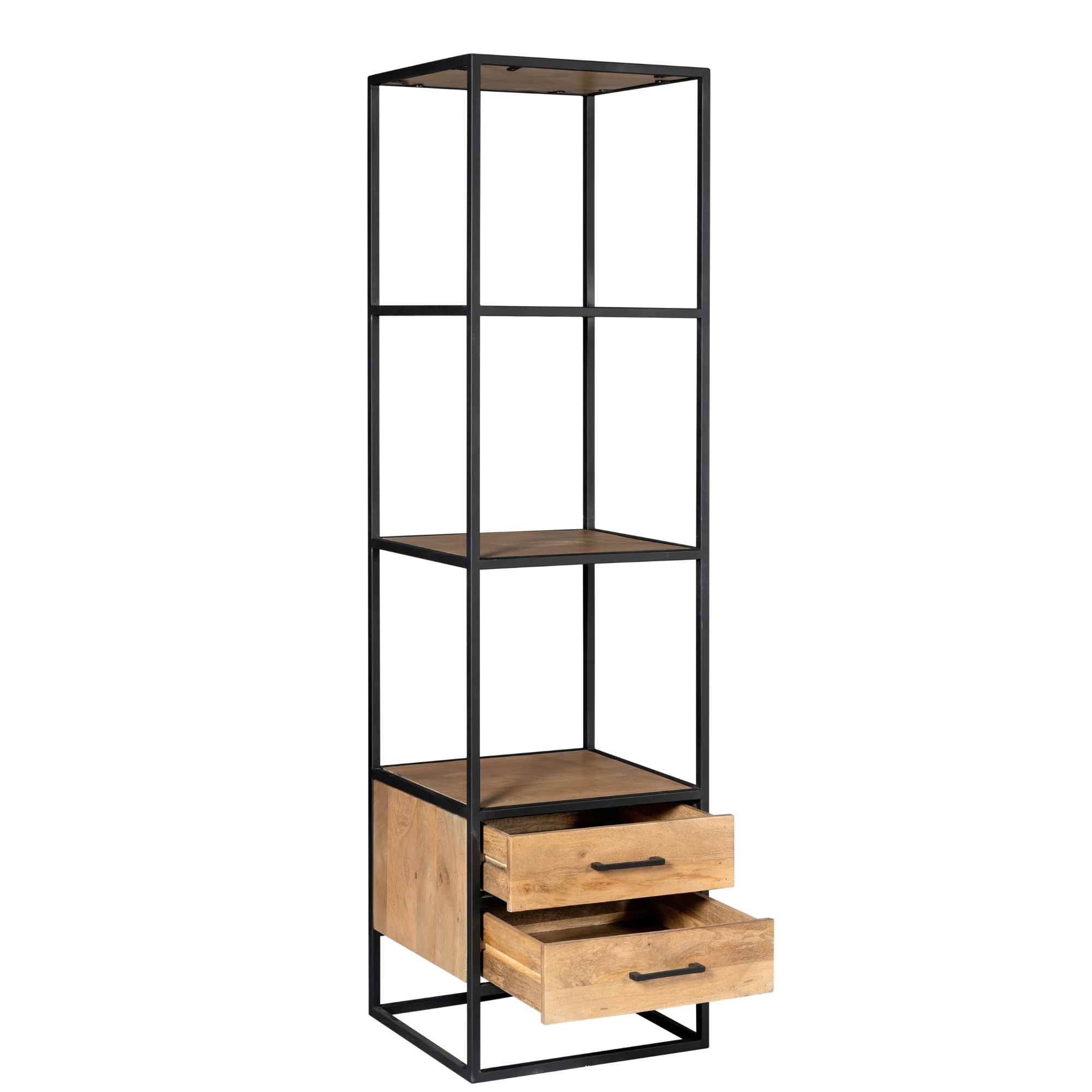 Boekenkast Denver | Mangohout en staal | 2 lades