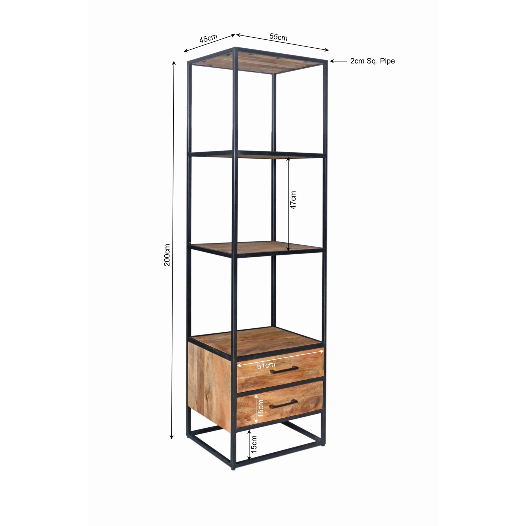 Boekenkast Denver | Mangohout en staal | 2 lades