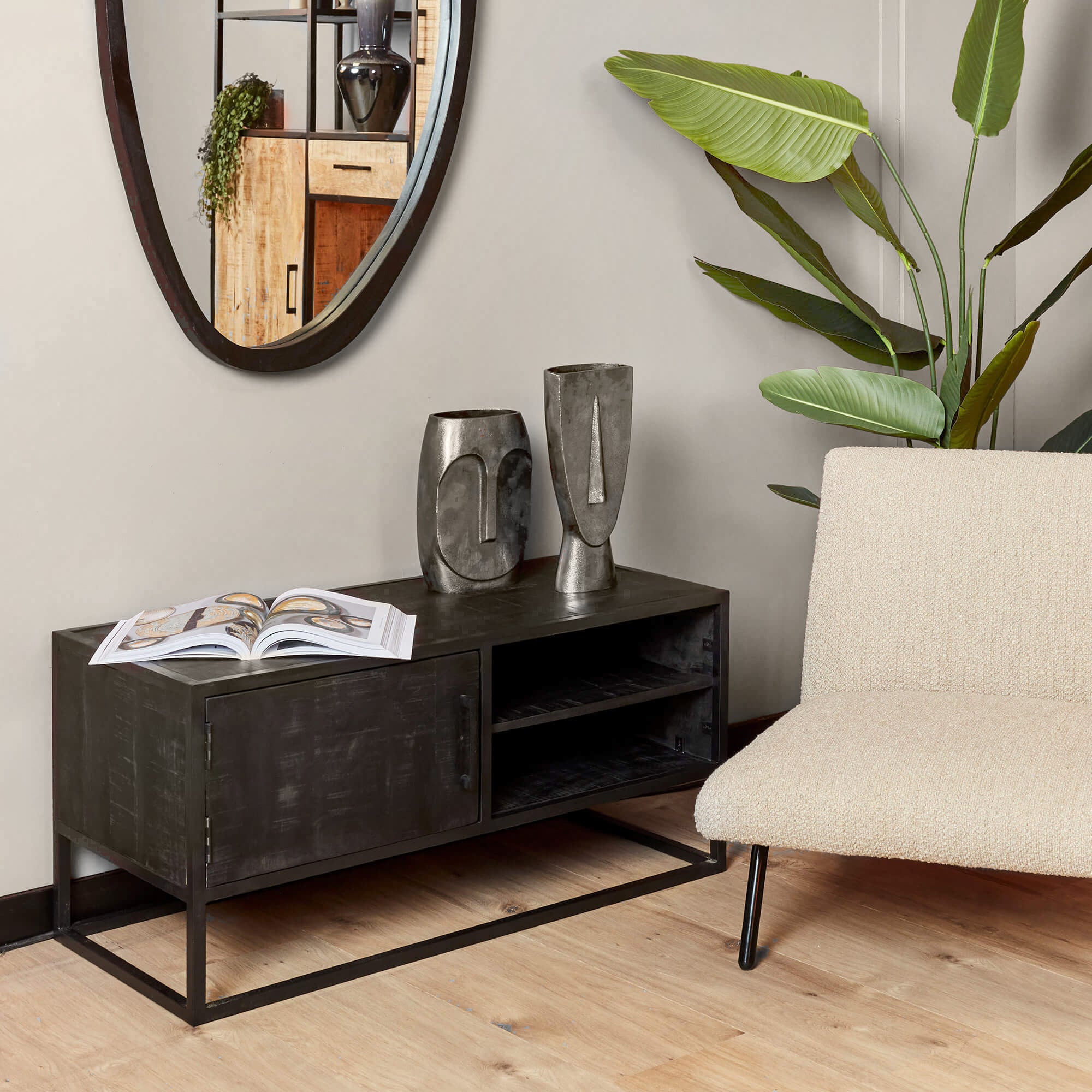 Tv-meubel Denver Zwart 100 cm | Mangohout en staal