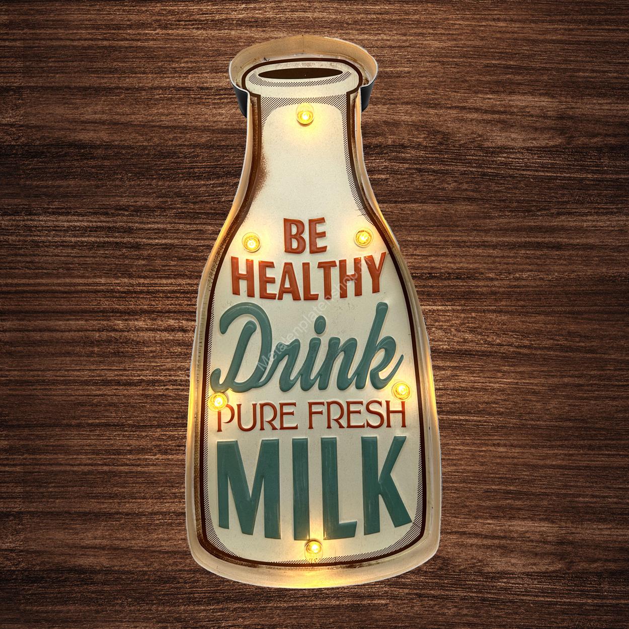 Metal Light Sign - Milk Bottle - LED Lighting 