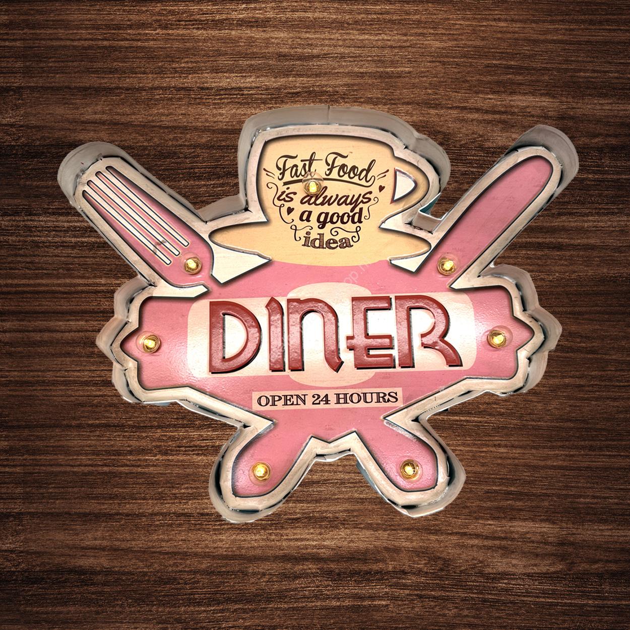 Metal Light Sign - Dinner - LED Lighting 