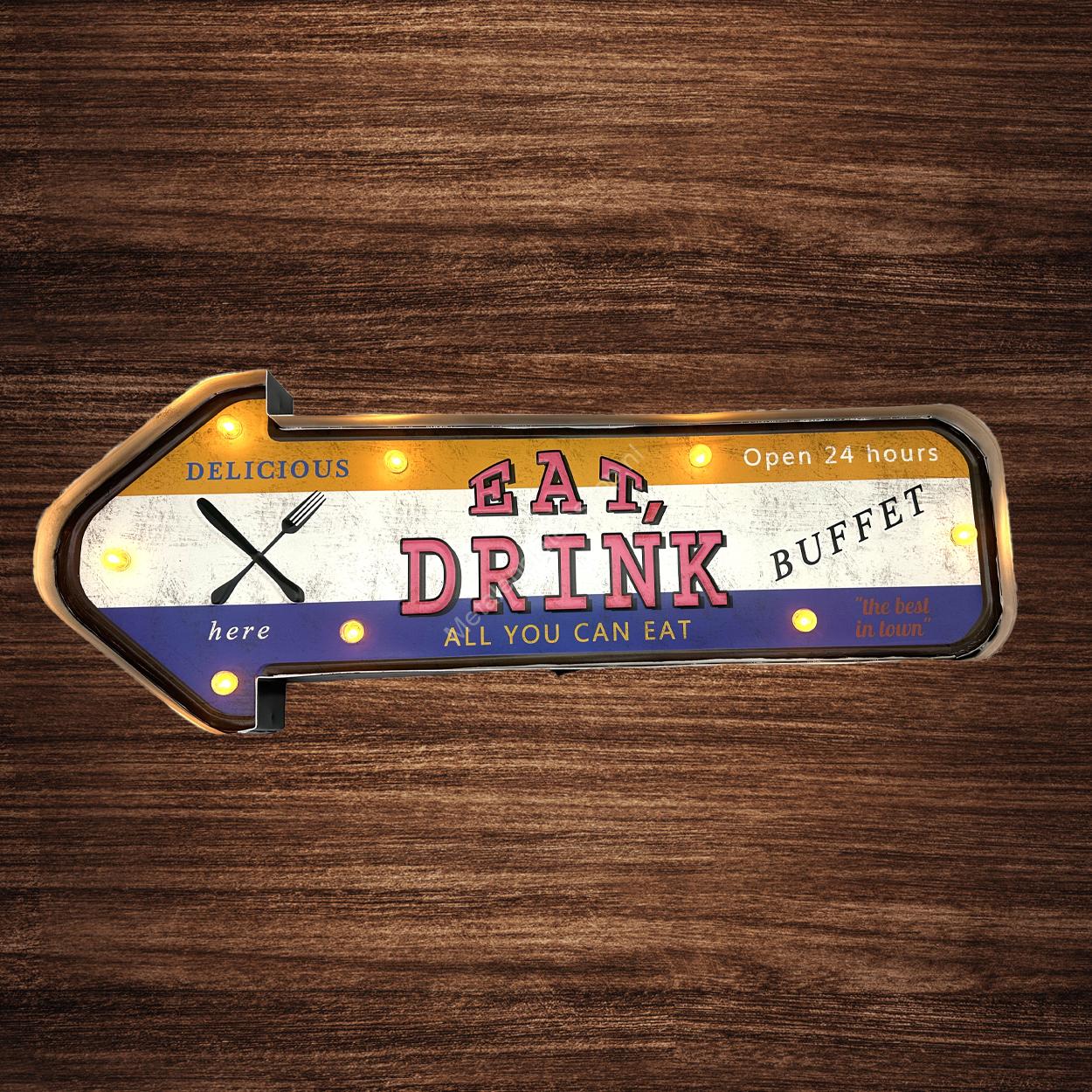 Metal Light Sign - Eat &amp; Drink Buffet - LED Lighting 