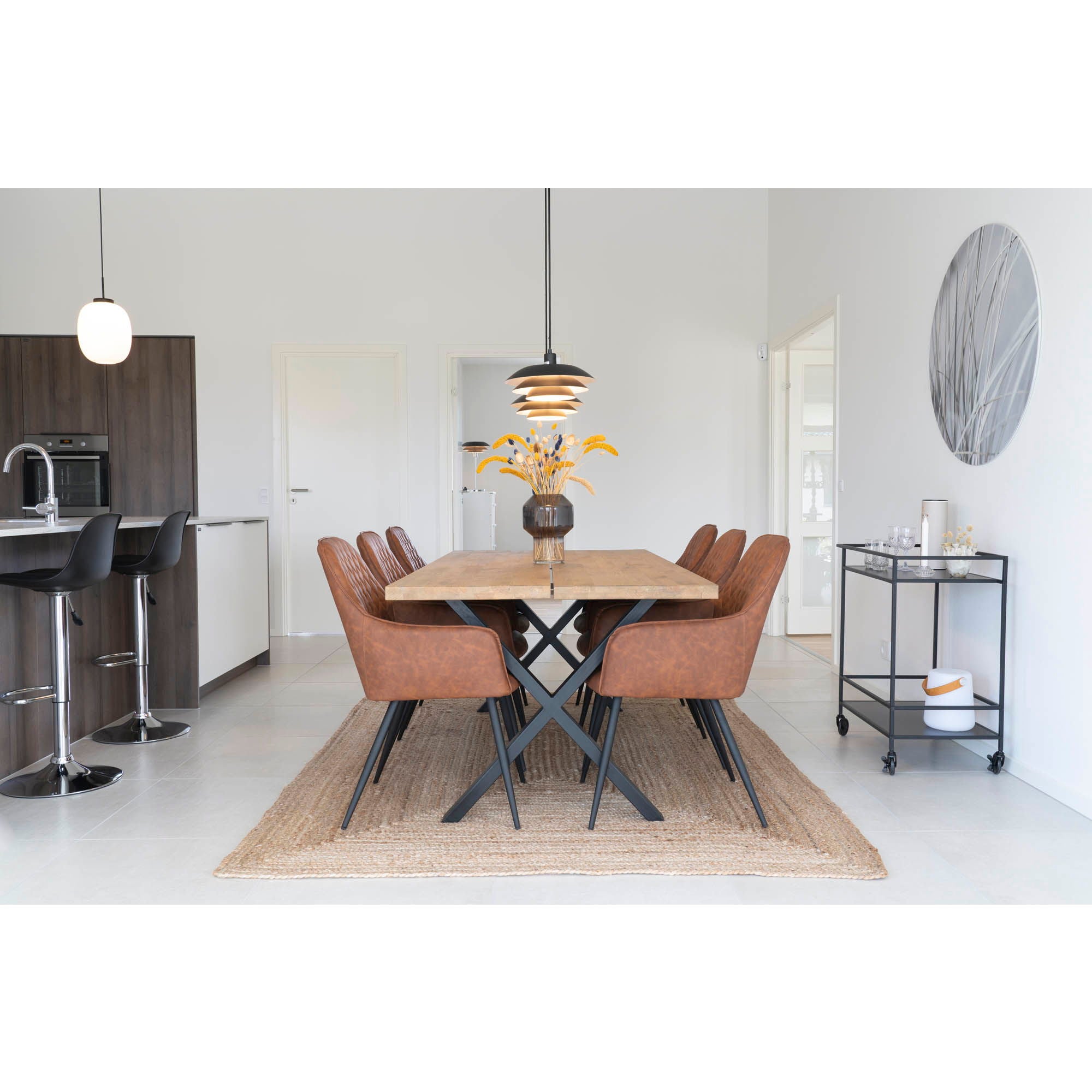 Harbo Eetkamerstoel - Stoel in vintage bruin PU met zwarte poten (set van 2)