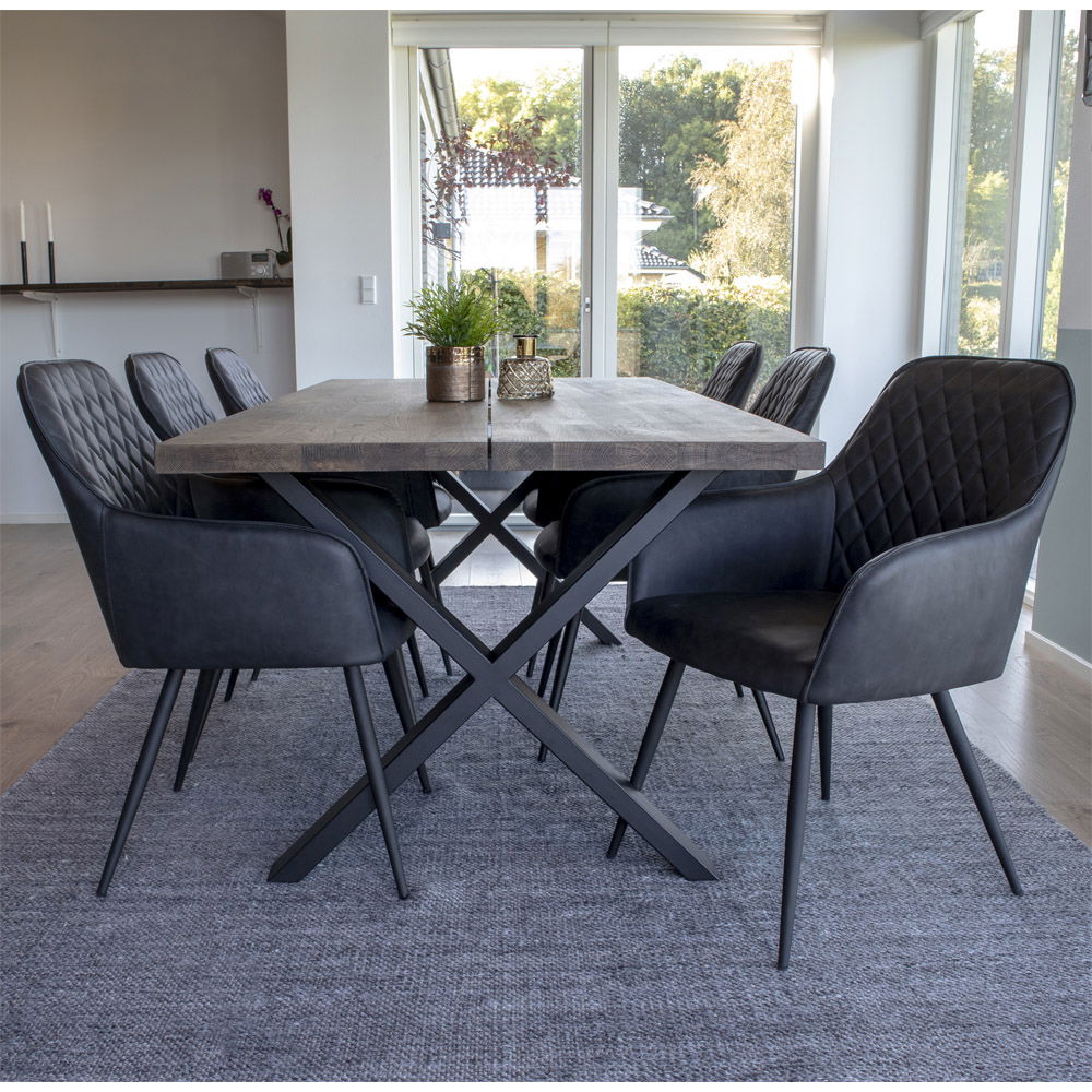 Harbo Eetkamerstoel - Stoel in donkergrijs PU met zwarte poten (set van 2)