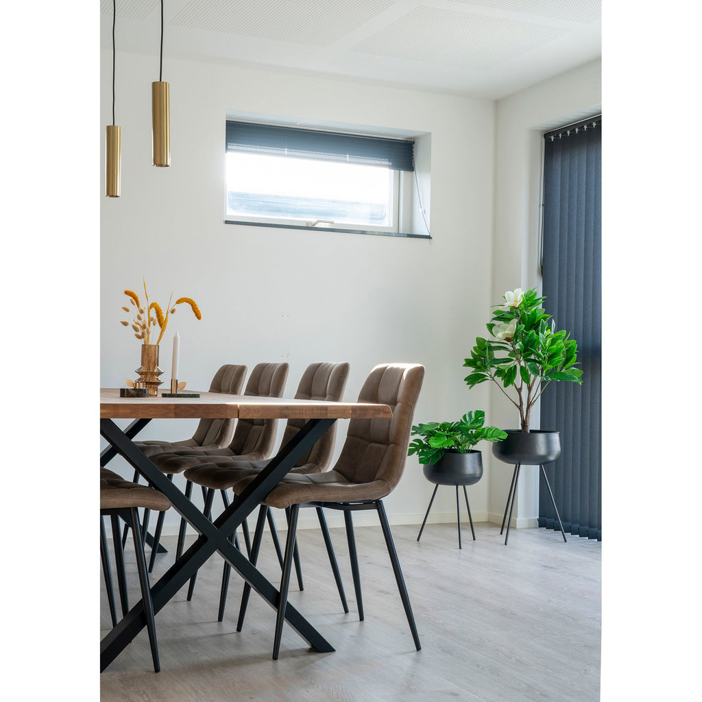 Middelfart Eetkamerstoel - Stoel in lichtbruine microvezel met zwarte poten (set van 2)