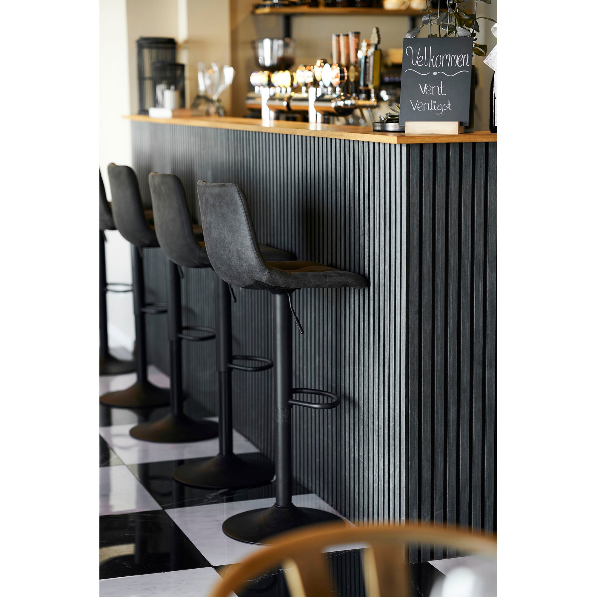 Barkruk – microvezel in donkergrijs met zwarte poten (set van 2) met verstelbare zithoogte