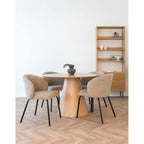 Eetkamerstoel, beige bouclé met zwarte poten, HN1266 (set van 2)