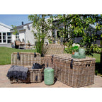 Opbergkisten Depok – set van 3 in grijs rattan met leren handvatten