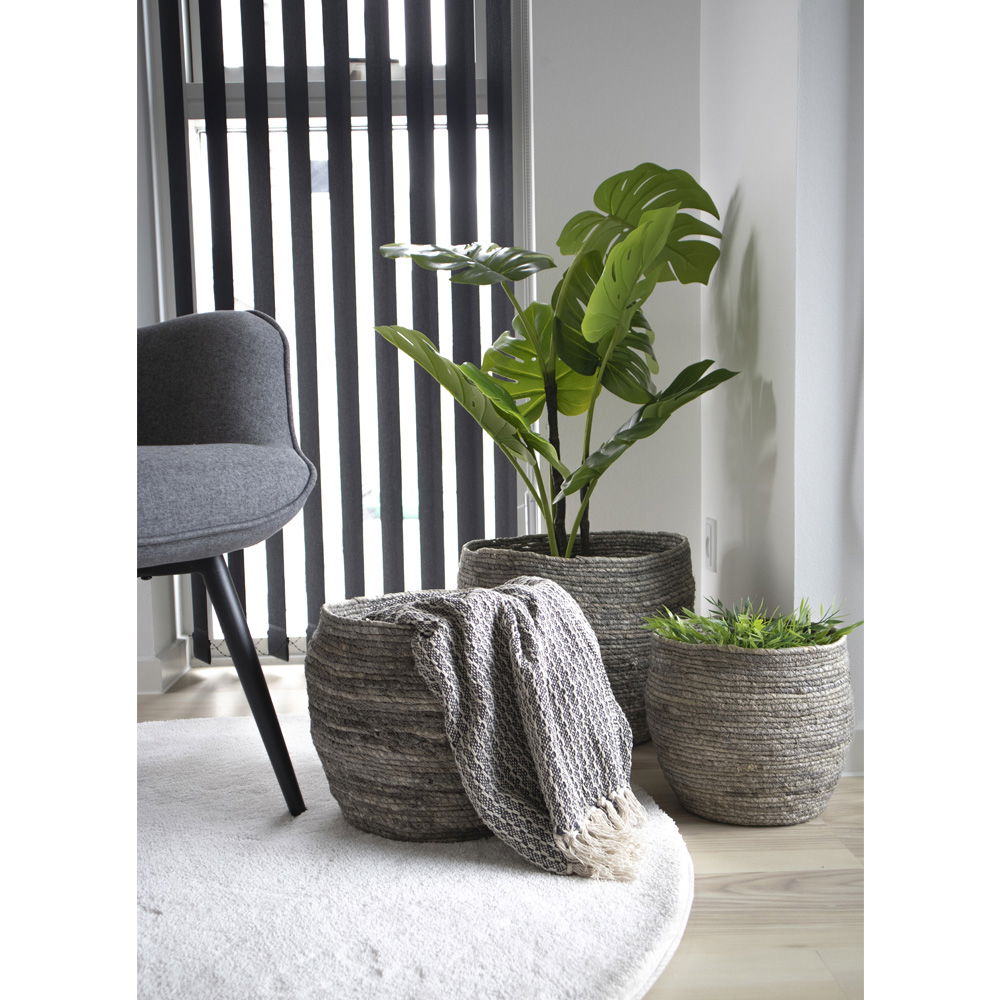 Mandenset Tivoli – Set van 3 ronde manden in grijze maïsbladeren