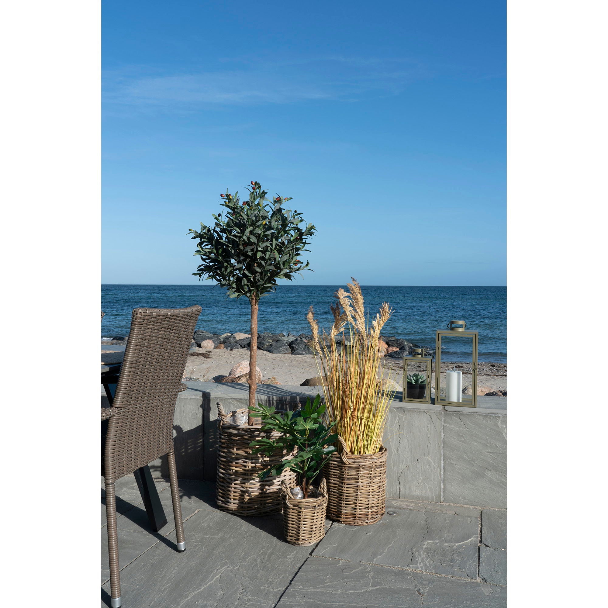 Rieten mandenset Sema – set van 3 ronde kubu rieten manden in natuurlijk