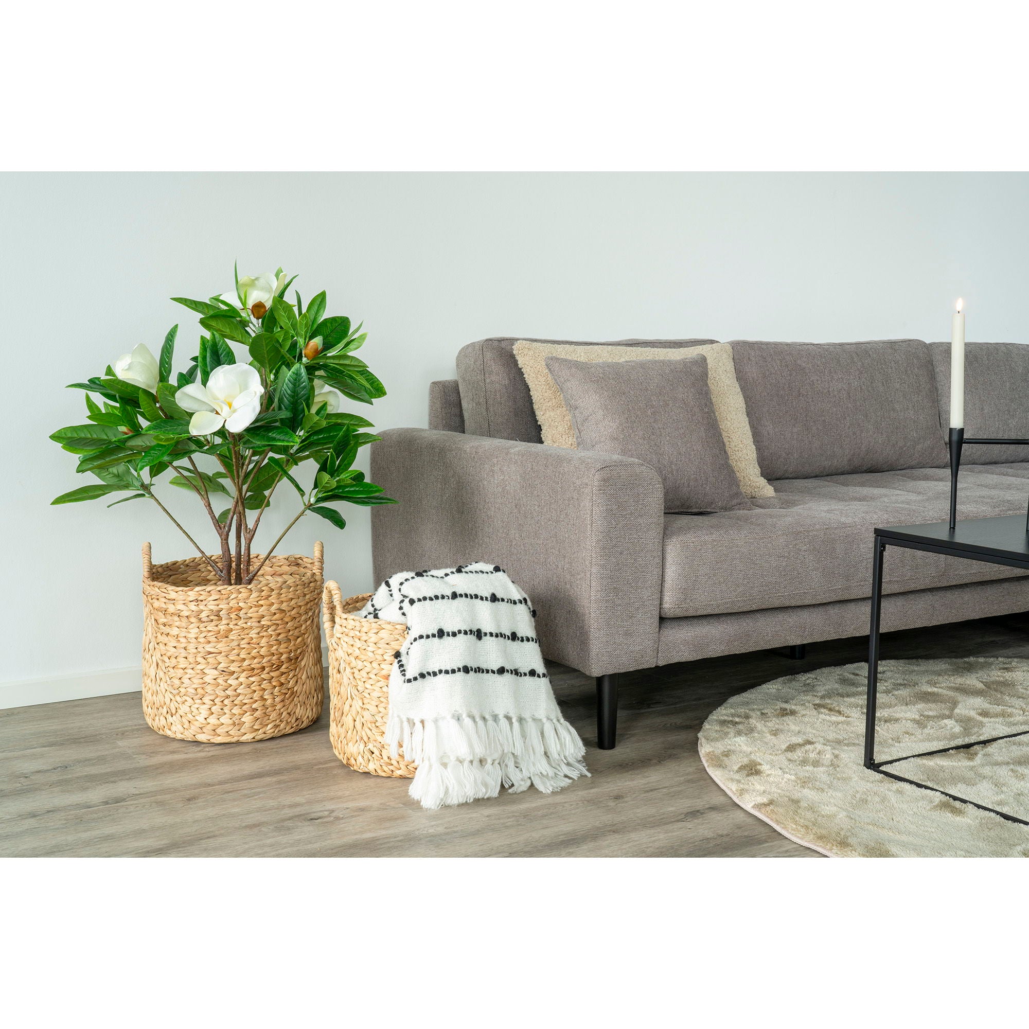 Cesto Set Passo – ronde manden van jacinto d'agua in natuurlijke kleur