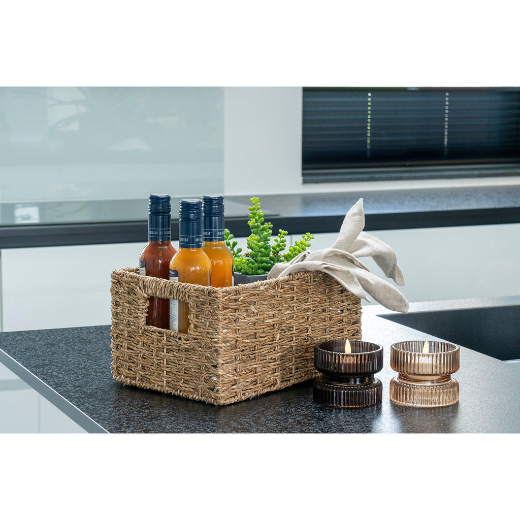 Cesti rectangolari – zeegras manden in natuurlijke kleur, set van 2