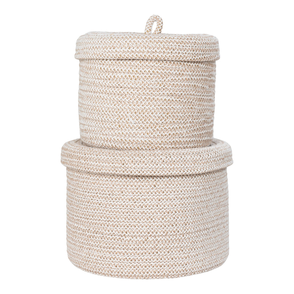 Cesto Sebal – katoen met deksel in beige, set van 2