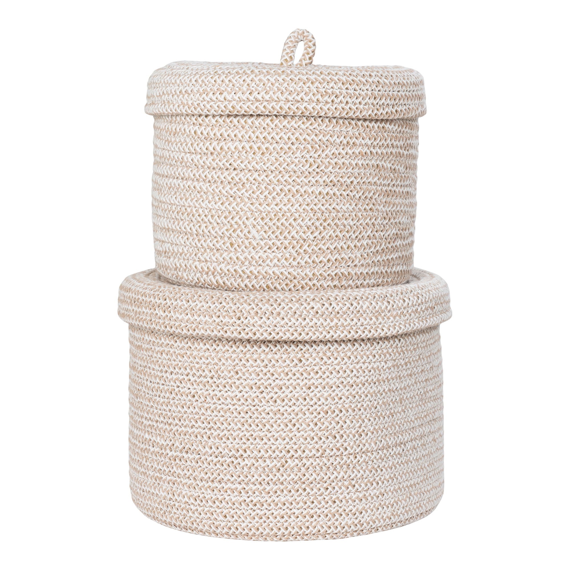 Cesto Sebal – katoen met deksel in beige, set van 2