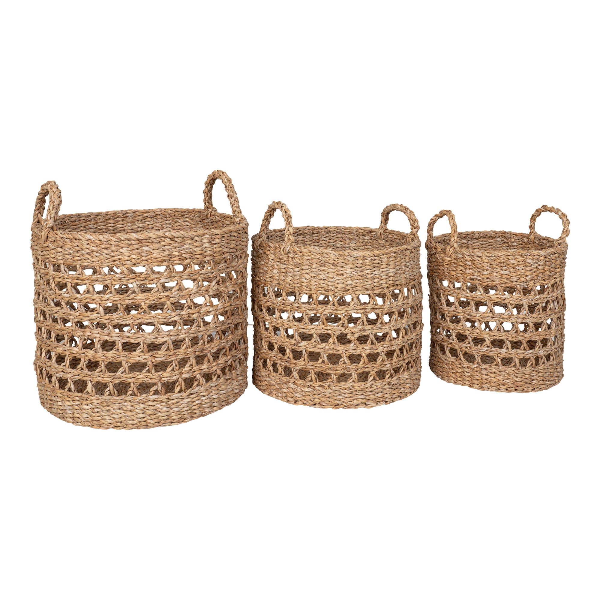 Mand Cesto Balok – set van 3 handgeweven zeegras manden in naturel/zwart