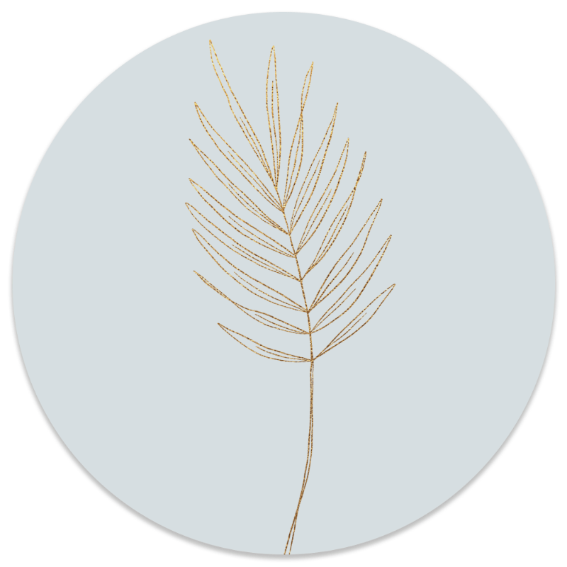 Muurcirkel Leaf Blue Gold