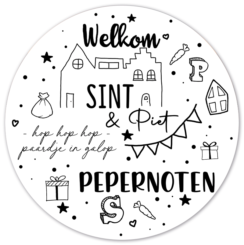 Muurcirkel Sint & Piet Wit
