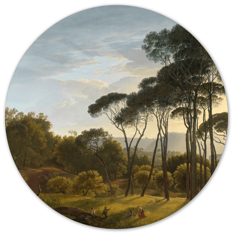 Muurcirkel Italiaans Landschap Met Parasoldennen, Hendrik Voogd, 1807