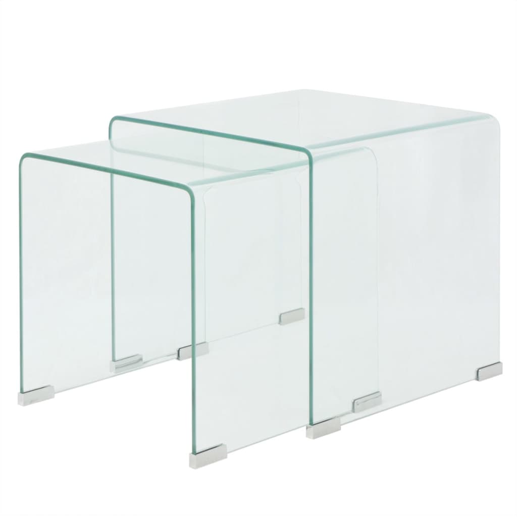 Bijzettafel Set 2-Dlg Transparant Gehard Glas