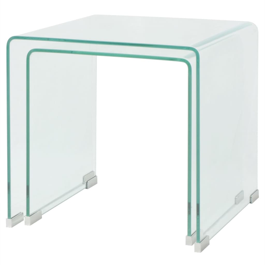Bijzettafel Set 2-Dlg Transparant Gehard Glas