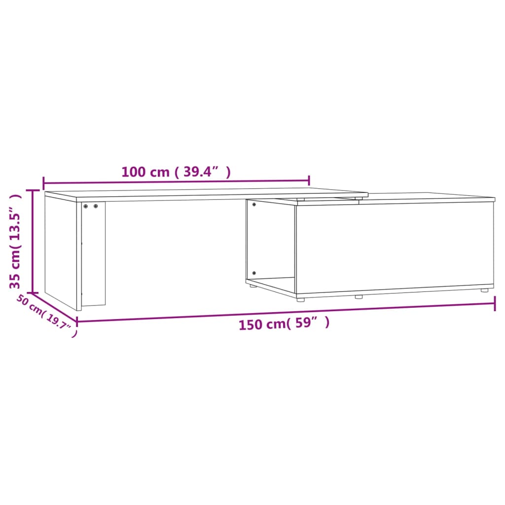 Salontafel 150X50X35 Cm Bewerkt Hout Kleurig